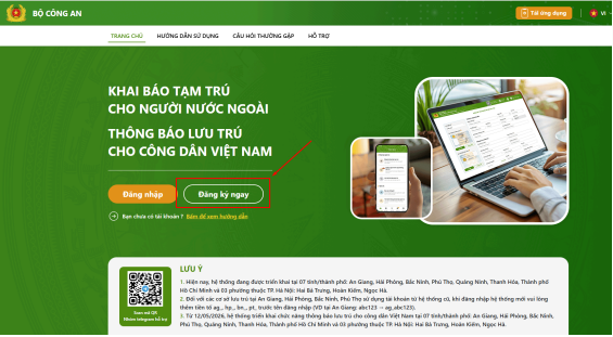 HƯỚNG DẪN ĐĂNG KÝ, ĐĂNG NHẬP HỆ THỐNG KBTT DÀNH CHO NGƯỜI NƯỚC NGOÀI VÀ THÔNG BÁO LƯU TRÚ CHO CÔNG DÂN VIỆT NAM
